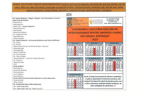 GRAFIC COLECTARE DEȘEURI BIODEGRADABILE - Primaria Stefanesti