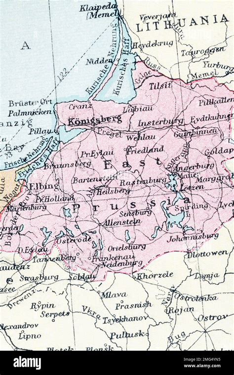 1935 Atlas map of territorial boundaries of East Prussia & city of Konigsberg (Kaliningrad). For ...