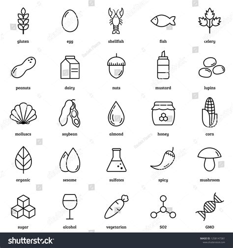 Allergen Line Icons Vector Set Isolated Stock Vector (Royalty Free) 1258147381