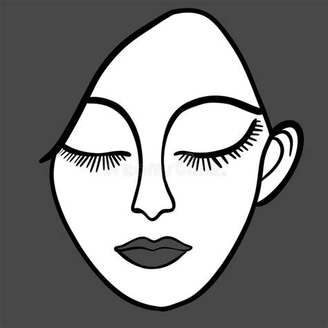 Illustration Woman Face Line Art Black and White Minimal Style Stock Illustration - Illustration ...