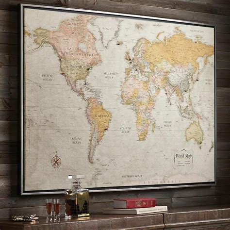 Magnetic World Map | Frontgate | Framed maps, Antique linens, Antique world map