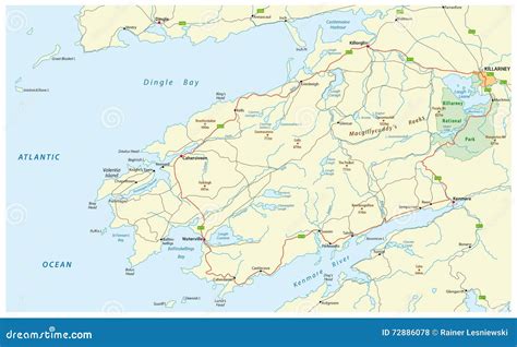 Road Map Ring of Kerry, Ireland Stock Illustration - Illustration of ...