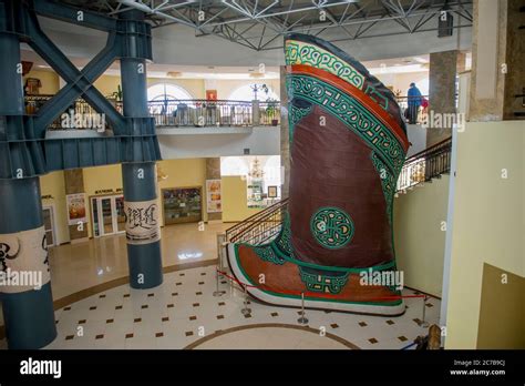 A giant Mongolian boot inside information center of the Genghis Khan Equestrian Statue (130 feet ...