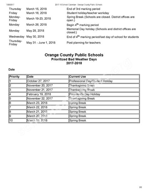 Orange County School District Calendars – Orlando, FL