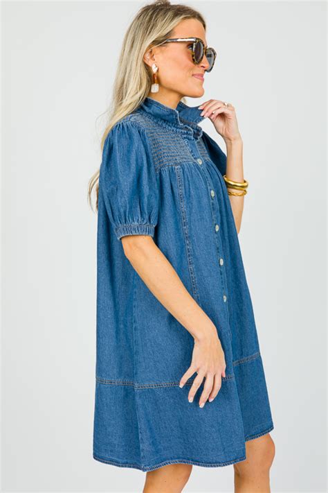 Smock Yoke Denim Shirt Dress - New Arrivals - The Blue Door Boutique