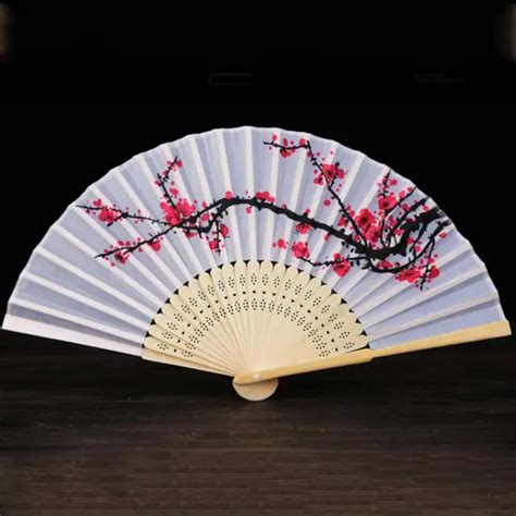 Chinese Folding Hand Fan Japanese Cherry Blossom Design Silk Costume Party-in Decorative Fans ...