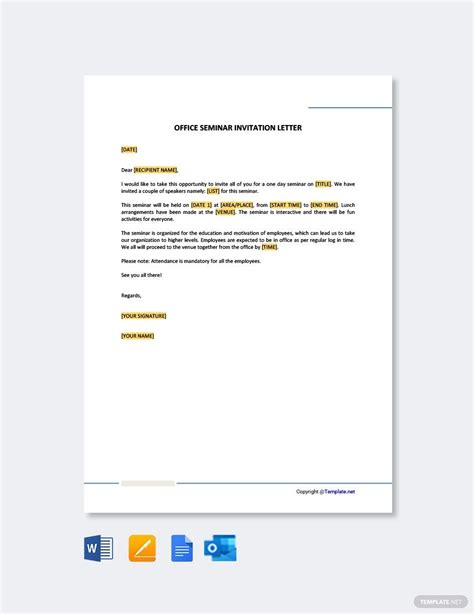 Office Seminar Invitation Letter in Google Docs, Pages, Word, Google Docs, Outlook, PDF ...