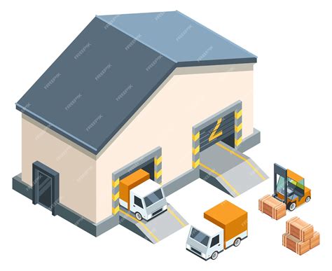 Premium Vector | Warehouse scene isometric storage building with cargo ...