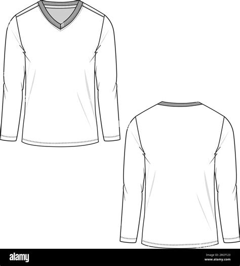 Mens Casual V neck long sleeve t-shirt technical fashion flat sketch drawing design Stock Vector ...