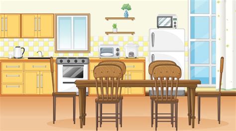 Premium Vector | Dining room interior design with furniture