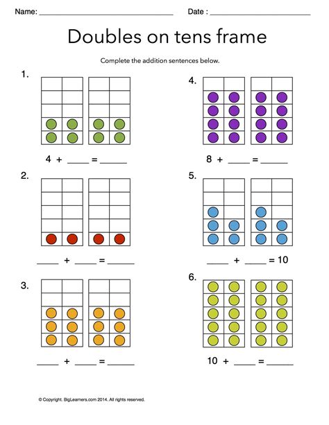 Worksheet | Doubles on Tens Frames | Practice addition doubles facts on the ten frames. | Math ...