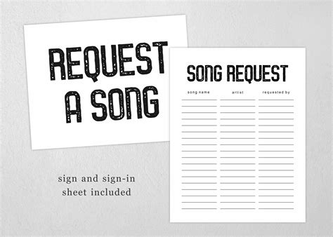 Printable Song Request Sign and Song Request Sheet, DJ Song Request ...