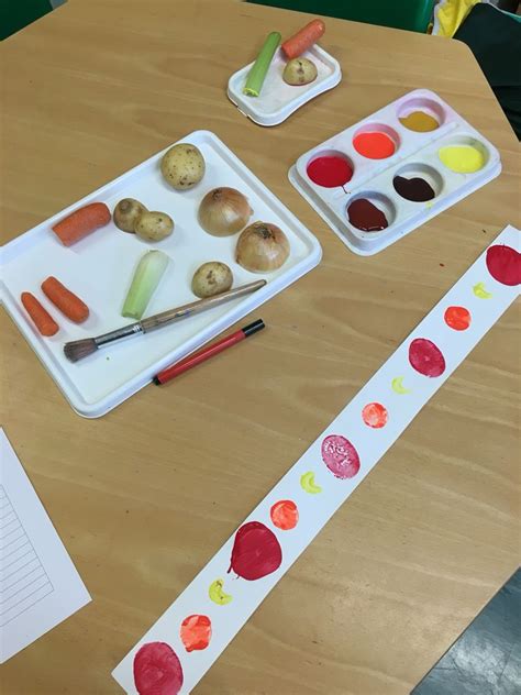 Eyfs Maths Repeating patterns with Harvest festival themed vegetable printing. | Harvest ...