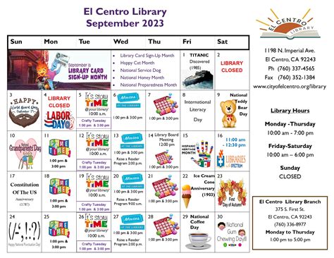 Calendar | El Centro Library