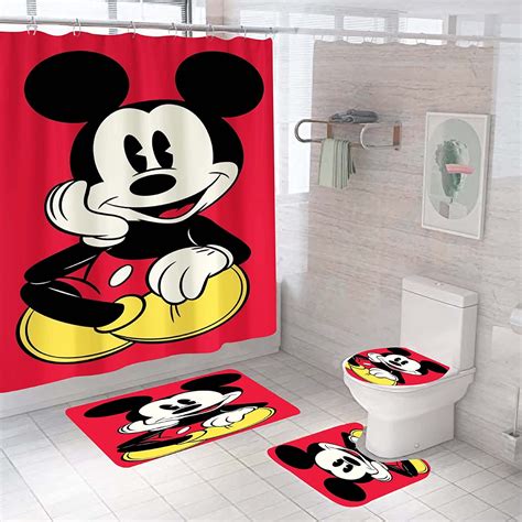 Mickey Mouse Sitting In Red Background Bathroom Accessory Set - REVER LAVIE