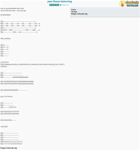 Hợp âm: Jaws Theme Swimming - Brand New - cảm âm, tab guitar, ukulele - lời bài hát | chords.vip