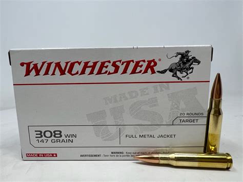 Winchester 308 Win Ammunition USA3081 147 Grain Full Metal Jacket 20 Rounds