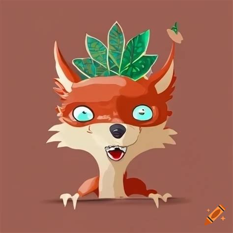 Cartoon red wolf wearing a leaf headband on Craiyon