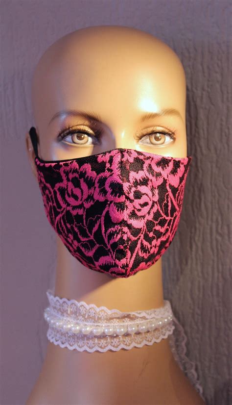 Fashion Fabric Face Mouth Cover Washable Mask Cerise Pink Lace | Etsy