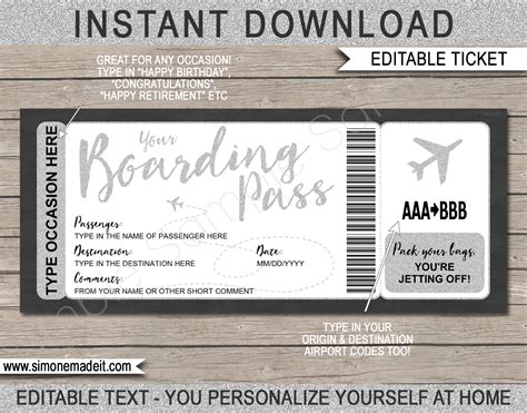 Free Printable Airline Ticket Template For Gift