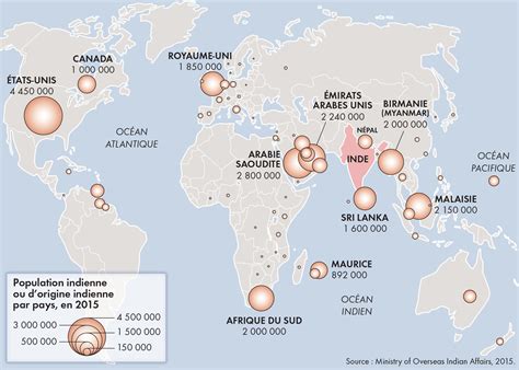 The Indian Diaspora throughout the World. Map created by Hugues Piolet for Atlas de l’Inde, éd ...