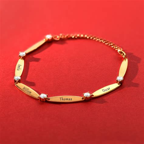 Engraved Mother Bracelet with Cubic Zirconia in Gold Plating | Mothers bracelet, Name necklace ...