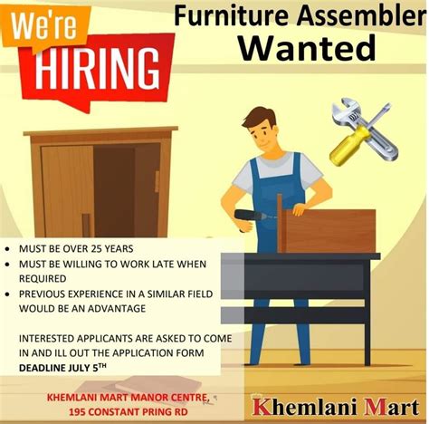 Furniture Assembler (Kingston, JM) - Khemlani Mart