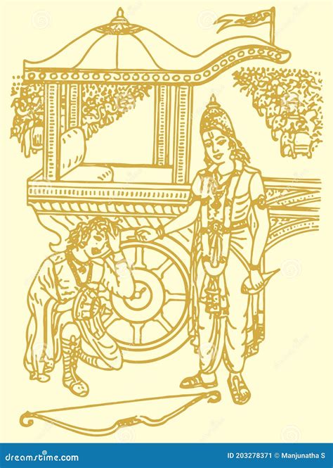 Sketch of Lord Krishna Telling Bhagavad Gita To Arjuna in Kurukshetra War Field in Horse Chariot ...