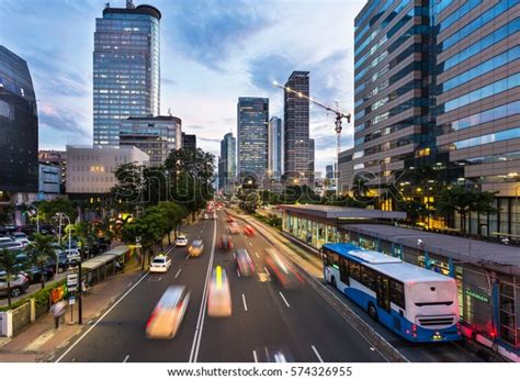 Traffic Rushes Jakarta Business District Along Stock Photo 574326955 ...