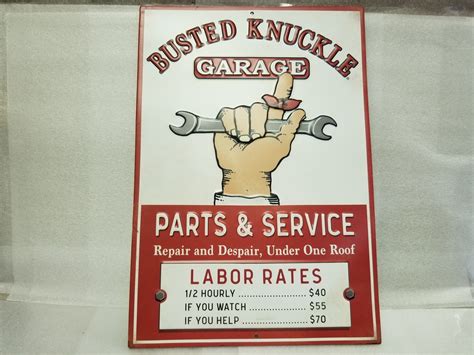 "BUSTED KNUCKLE GARAGE" Tin Sign - Annie Rooster's Sally Ann's Antiques ...