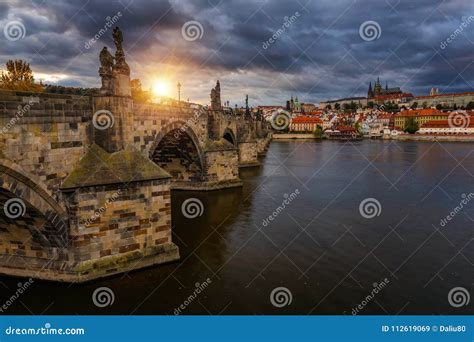 Famous Charles Bridge in the Sunset Light, Beautiful Scenary and Stock Image - Image of panorama ...