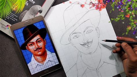 How to draw Bhagat Singh, Grid method, Step by step Tutorial | Step by ...