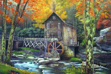 Autumn At The Grist Mill - Oil Paintings on Canvas