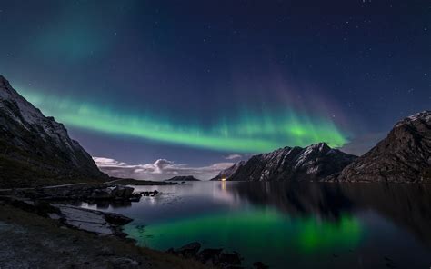 Norway, Lofoten Islands, northern lights, night, sea wallpaper | nature and landscape ...