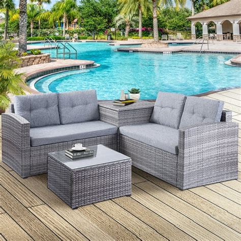 Clearance! Outdoor Patio Furniture Set, 4-Piece PE Rattan Wicker Patio ...