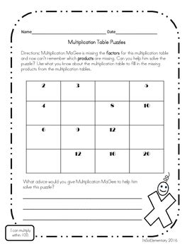 Multiplication Table Puzzles by It's So Elementary | TpT