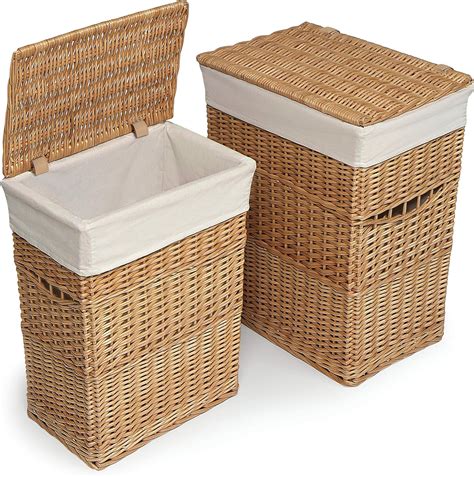 Wicker Two Laundry Hamper Set with Lids and Fabric Liners: Buy Online ...