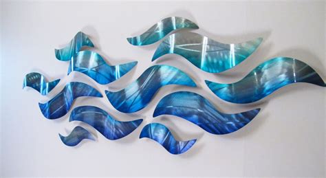 Large Metal Wall Sculpture Blue Wave Tropical Design Modern - Etsy