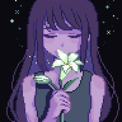 a woman holding a flower in her hand at night with stars on the sky behind her