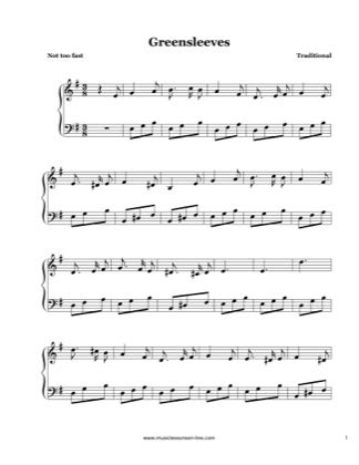 Greensleeves - Traditional Free Piano Sheet Music PDF