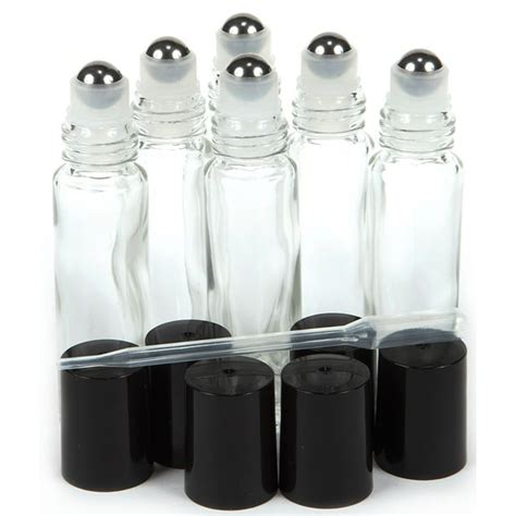 Vivaplex, 6, Clear, 10 ml Glass Roll-on Bottles with Stainless Steel ...