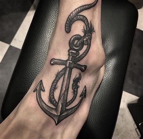 Anchor and rope tattoo on the foot - Tattoogrid.net