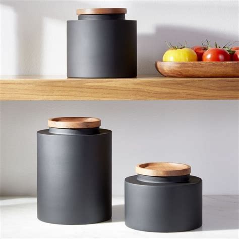 Clark Matte Black Canisters | Crate & Barrel | Modern kitchen canisters ...