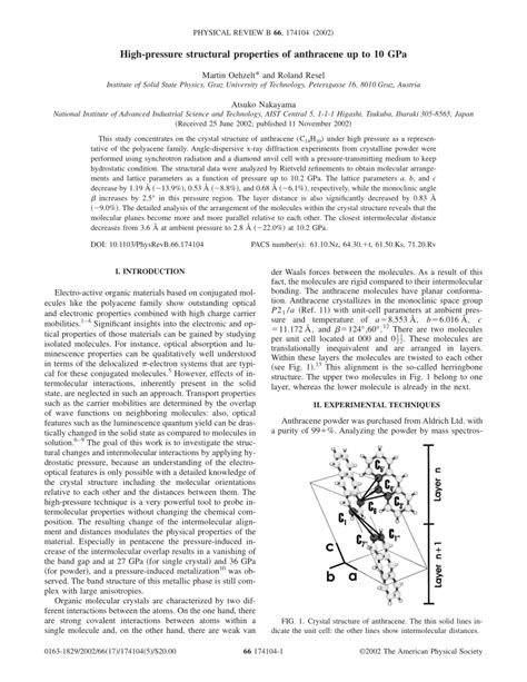 (PDF) High-pressure structural properties of anthracene up to 10 GPa