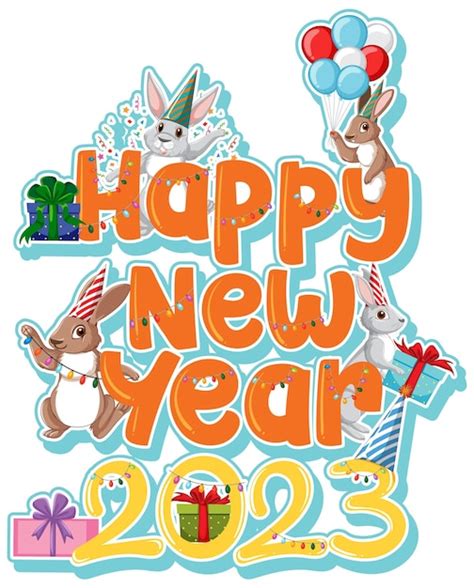 Free Vector | Happy New Year text with cute rabbit for banner design