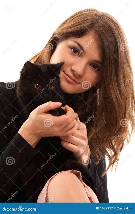 Girl With Black Cat Royalty Free Stock Photography - Image: 1632917