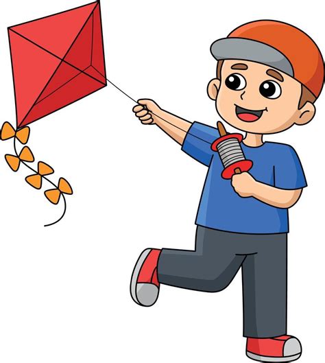 Spring Boy Flying a Kite Cartoon Colored Clipart 20119228 Vector Art at ...