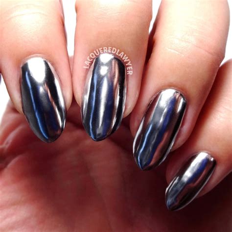 Silver Skynet | Chrome nails silver, Chrome nails, Black nails