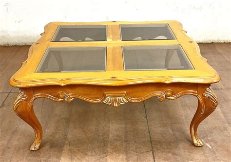 Lot - French Country Style Inset Glass Top Coffee Table