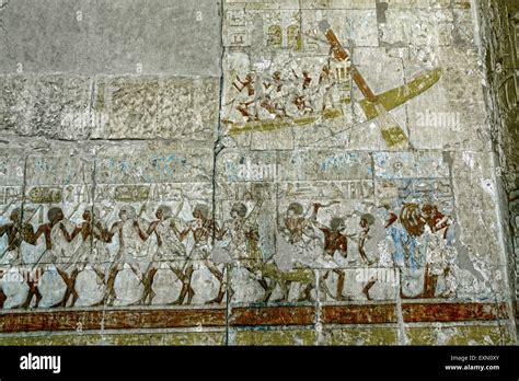 Ancient paintings on the walls inside the temple of Hatshepsut in Luxor Egypt Stock Photo - Alamy